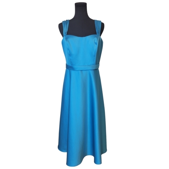 NWT David's Bridal Aqua Blue Wide Strap Tea Length Dress Size 10 - Picture 2 of 6